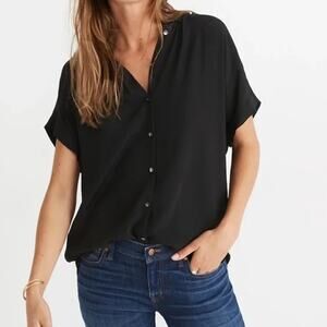 Madewell Central Drapey Shirt Black Medium Oversized Long Sleeve Button Front